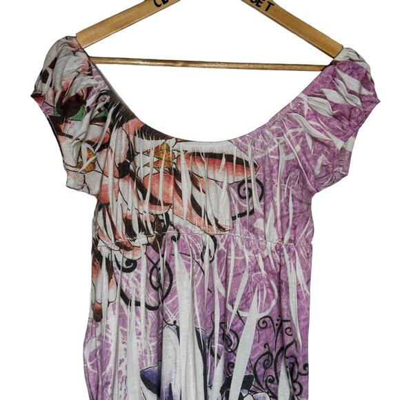 Bellezza Vintage Y2K Off the Shoulder Empire Waist Boho Mini Dress  X- Large - Picture 2 of 5